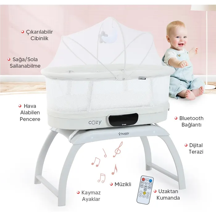 Huggy 4 In 1 Cozy Terazi Özellikli Bluetooth Müzikli Kumandalı Portatif Otomatik Sallanabilir Beşik